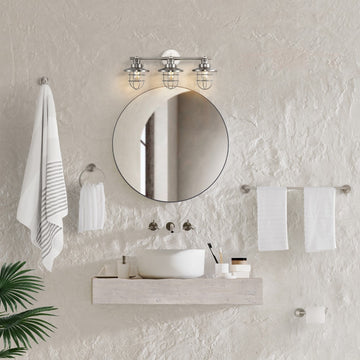 Ellis 24" 3-Light Industrial Farmhouse Vanity Light with Bathroom Hardware Accessory Set - JONATHAN Y